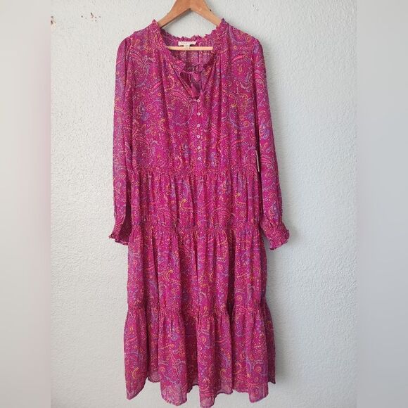 Beachlunchlounge Bohemian Pink Tiered Ruffled Sundress New With Tags - Picture 1 of 10